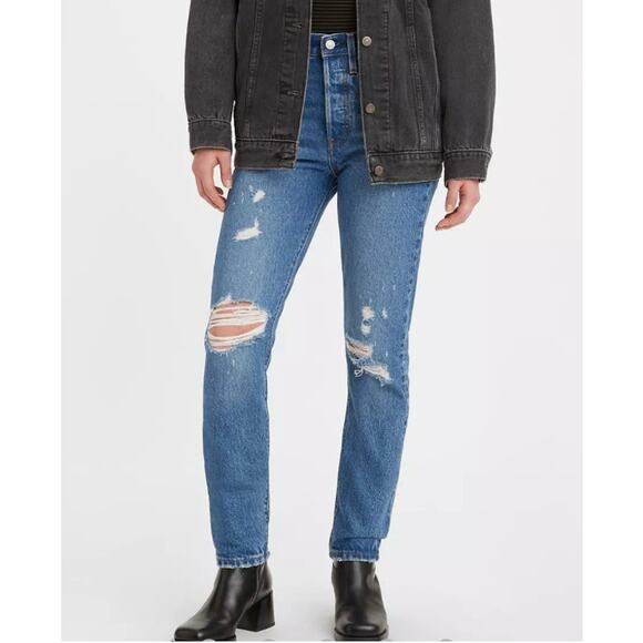 Levi 501 Womens Skinny Botton Fly Jeans Size W 25- L 30 Fly Buttons - Picture 1 of 14